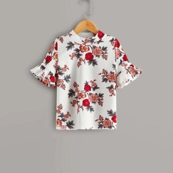Other - Girls floral formal ruffle sleeve shirt